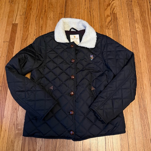U.S. Polo Assn. Other - U.S. Polo Assn Quilted Jacket Sherpa Collar Girls L Black Coat